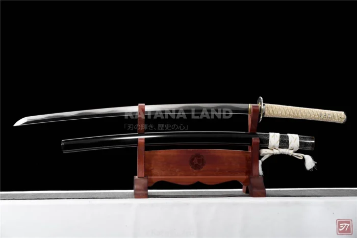Black katana featuring unique Hamon