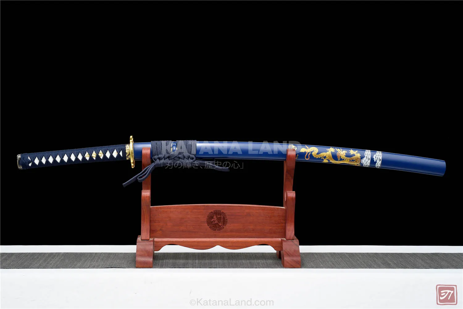 Blue katana swords featuring BO-HI design