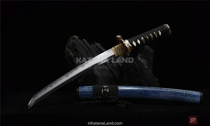 Elegant Damascus steel katana sword in purple