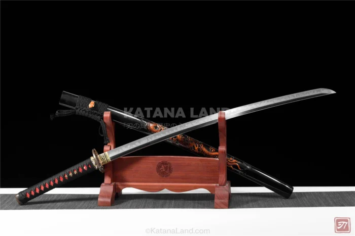 Elegant black katana with unique Hamon pattern