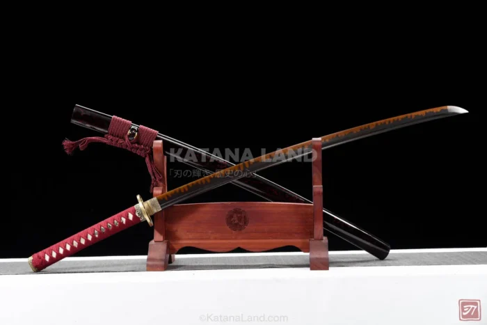 Elegant Black Katana with Hamon Pattern