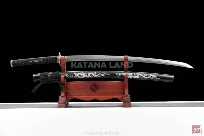 Black samurai katana featuring BO-HI design
