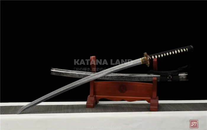 Gray katana swords with Hamon