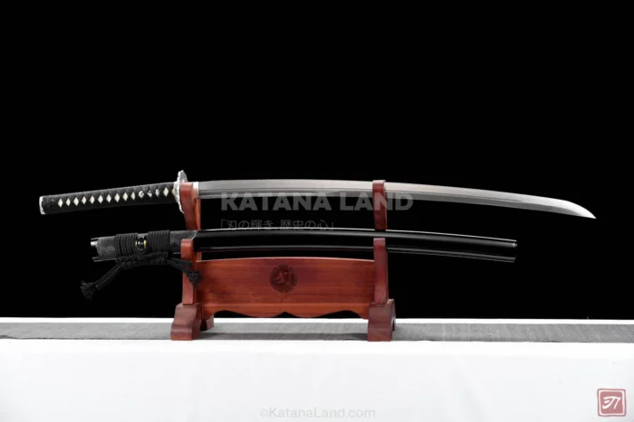Black samurai katana featuring BO-HI