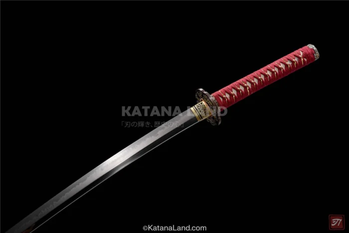 Elegant red katana swords with Hamon