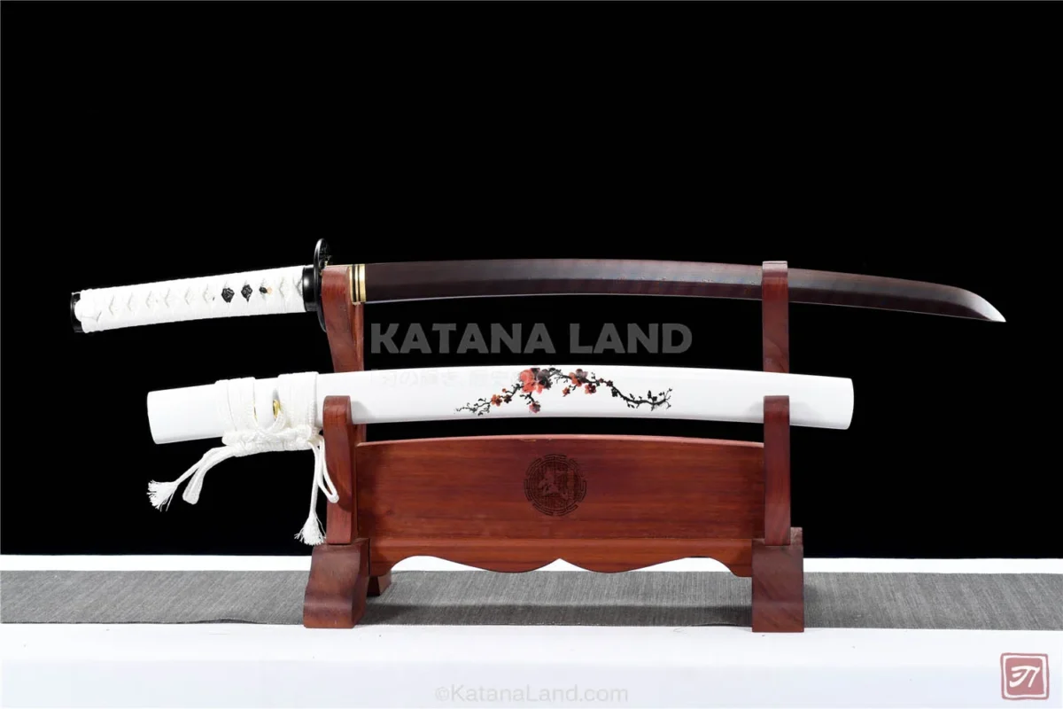 Elegant white samurai katana featuring unique Hamon