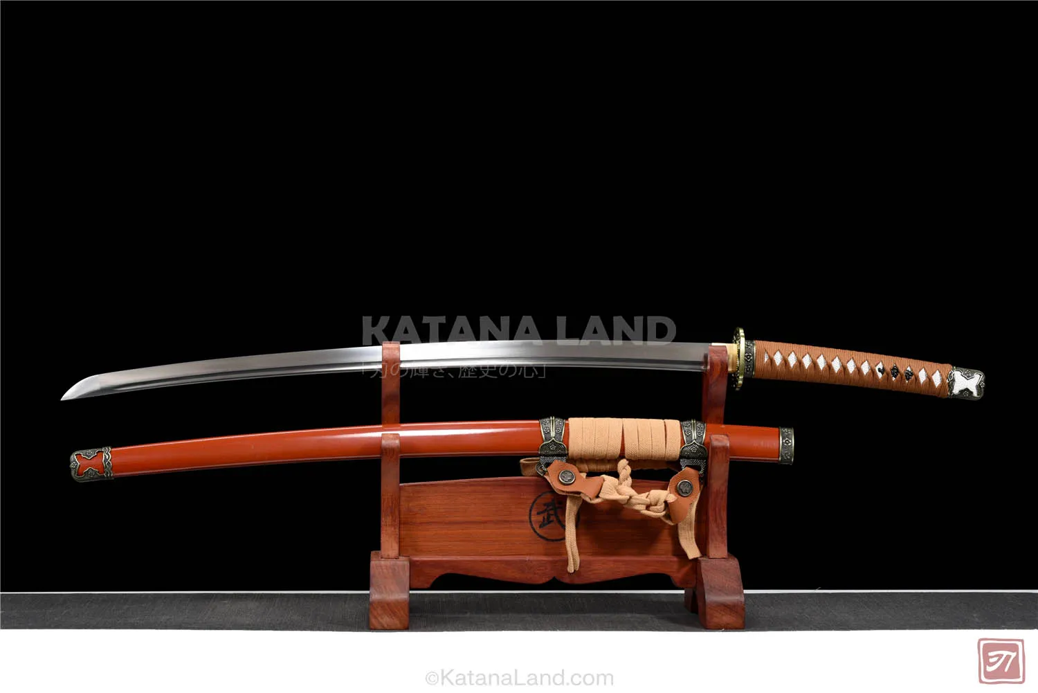 Red katana sword featuring BO-HI design