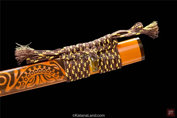 Damascus steel katana with a striking color