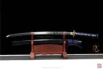 Black samurai katana featuring Hamon