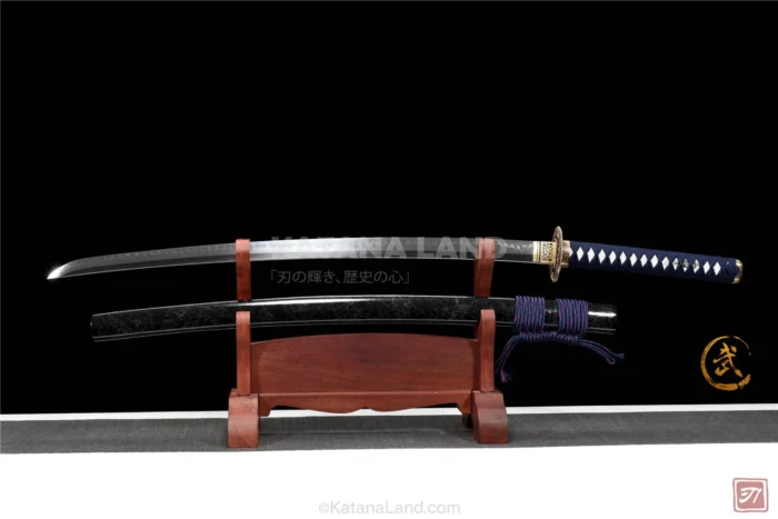 Black samurai katana featuring Hamon