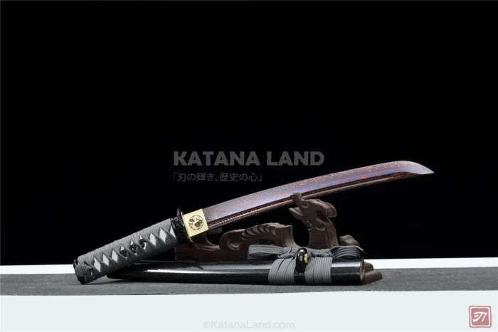 Authentic Black Katana with Unique Hamon Pattern