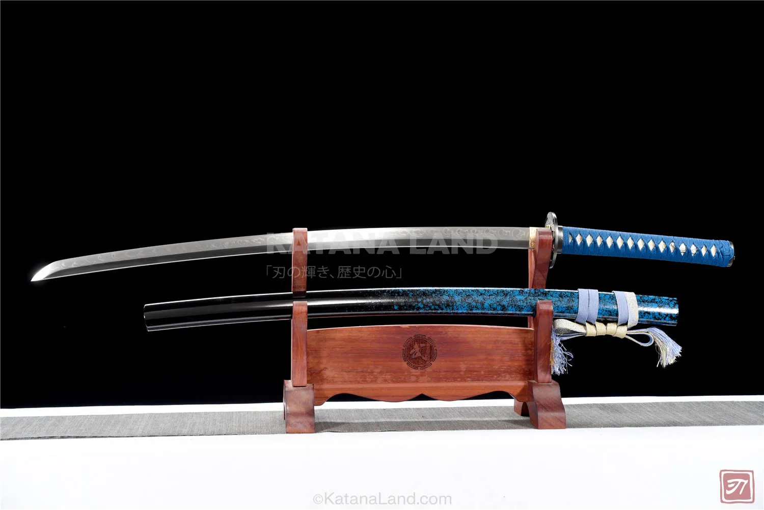 Purple samurai katana featuring hamon