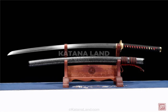 Black samurai katana with unique Hamon