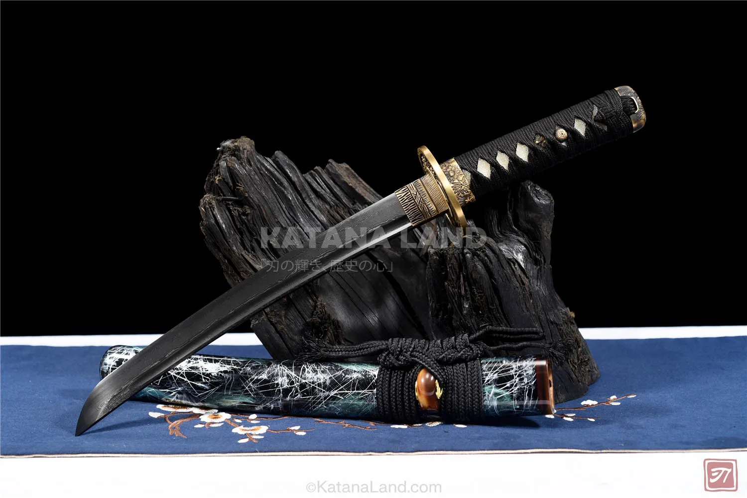 Gray Damascus steel katana sword