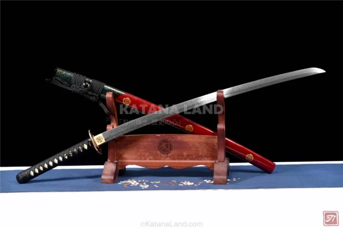 Elegant red katana sword with traditional design