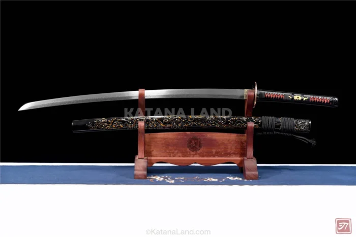 Black Ink Scar Samurai Katana featuring Hamon