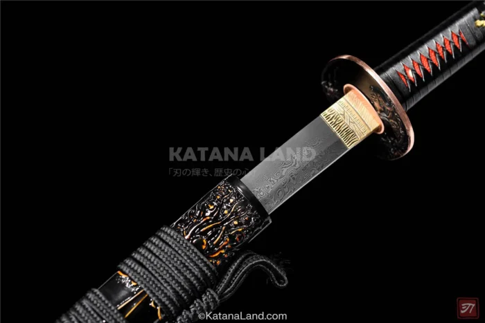Durable Black Katana with authentic Hamon