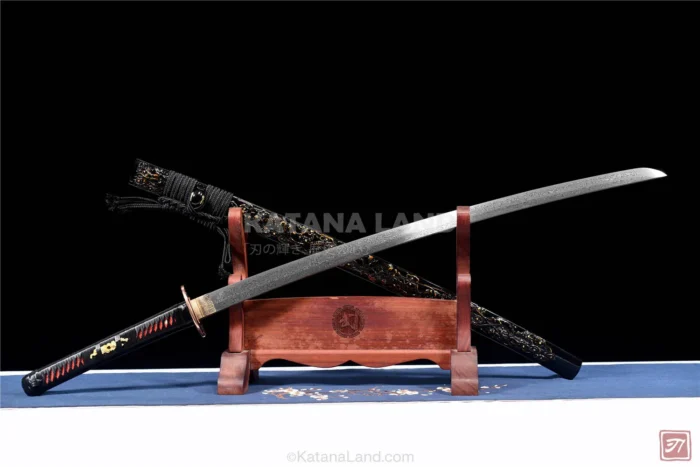 Stylish Black Katana with unique Hamon pattern