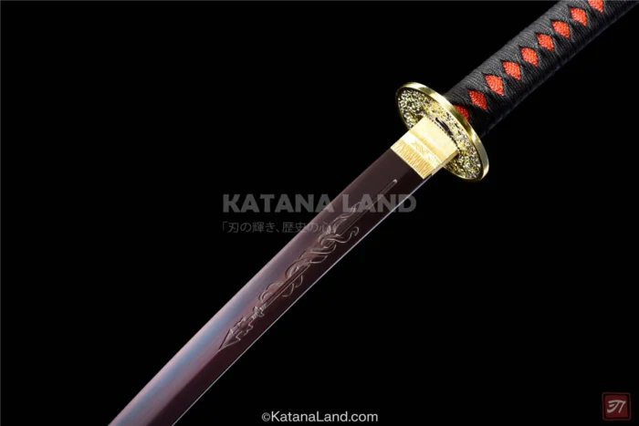 Medium Carbon Steel Samurai Katana with Red Accents