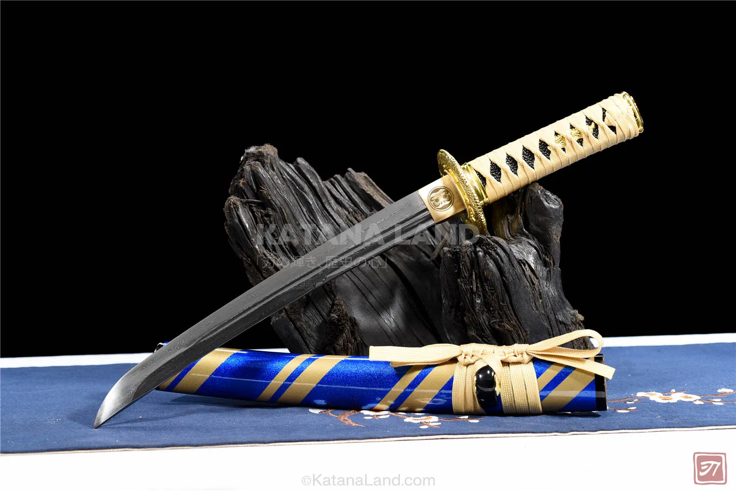 Gold Damascus steel katana sword