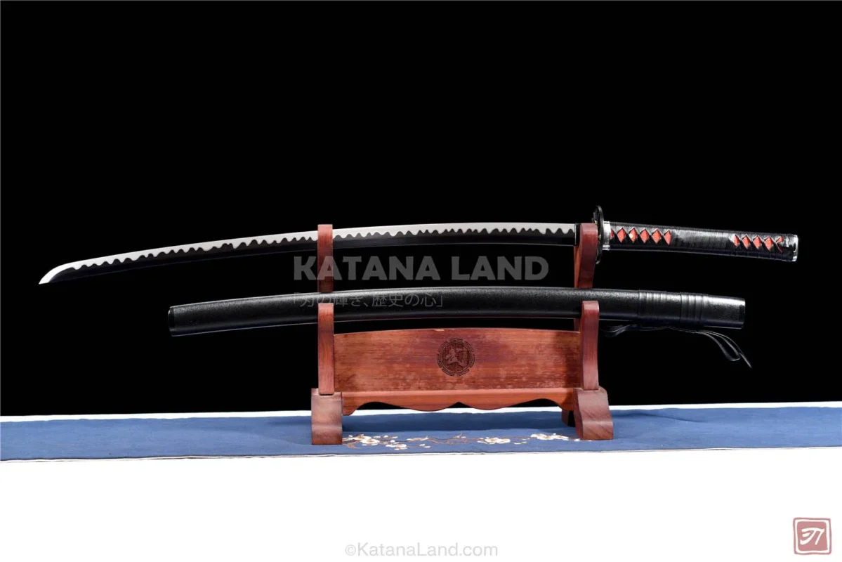 Black katana sword featuring the Sun Wheel design