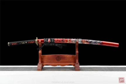 Crimson Oni Katana with Damascus Steel Blade
