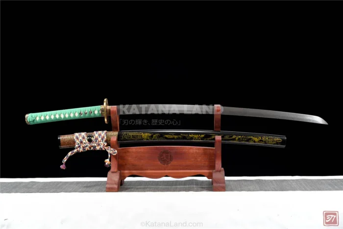 Black samurai katana featuring Hamon