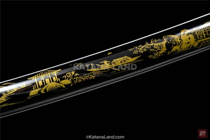 Stylish black Damascus steel katana