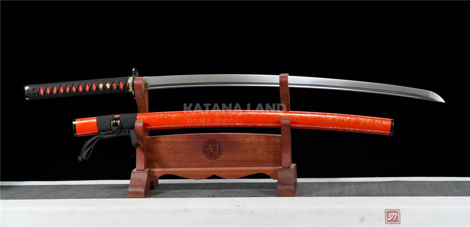 Orange spring steel samurai katana featuring BO-HI