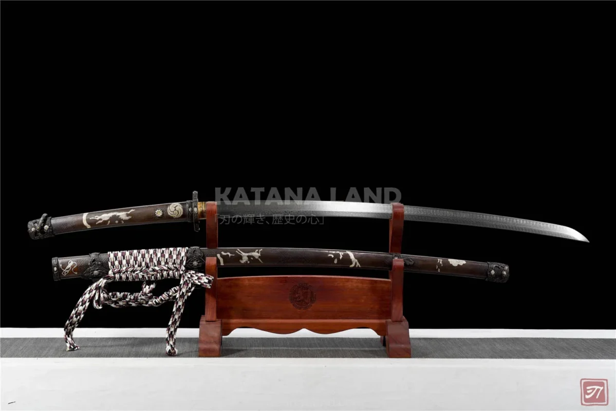 Black samurai katana featuring Hamon