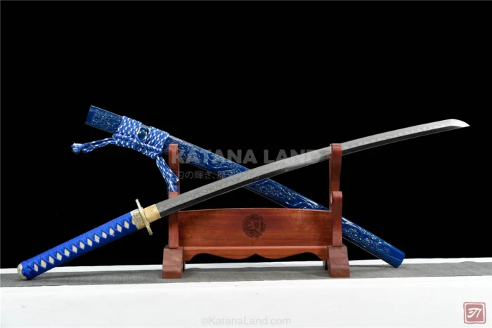 Beautiful blue katana with intricate hamon
