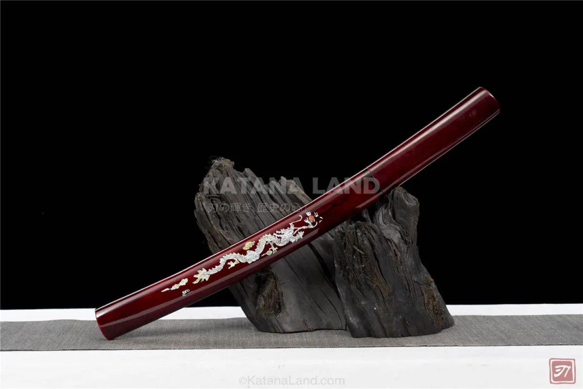 Crimson Dragon Tanto Katana with Damascus Steel Blade