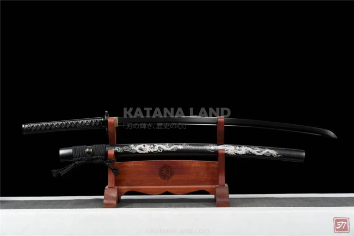 Black katana swords featuring BO-HI design