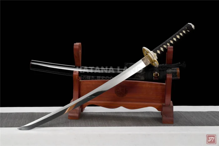 Elegant black katana with a unique mirror surface