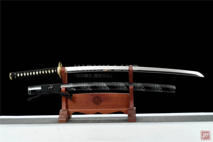 Black samurai katana featuring a mirror finish