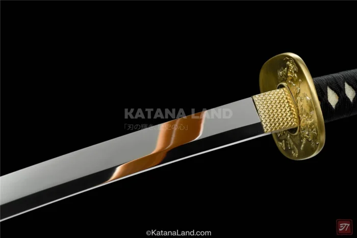 Mirror-polished samurai katana in black