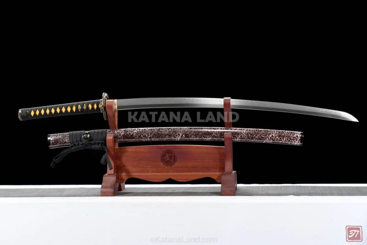 Black samurai katana featuring hamon