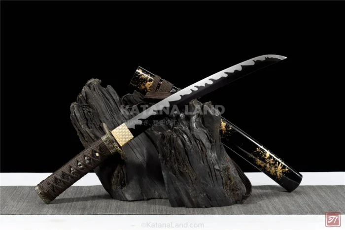 Elegant Black Katana Sword with Unique Hamon