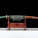 Kanemoto Tachi samurai katana with red Damascus steel blade