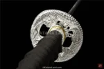 Elegant black finish on Damascus steel katana