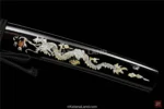 Hamon pattern on high-grade Damascus katana