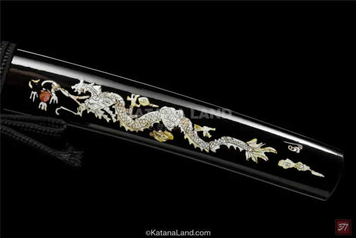 Hamon pattern on high-grade Damascus katana