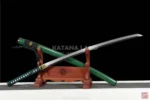 Elegant green katana with traditional Hamon pattern