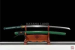 Green samurai katana featuring unique Hamon