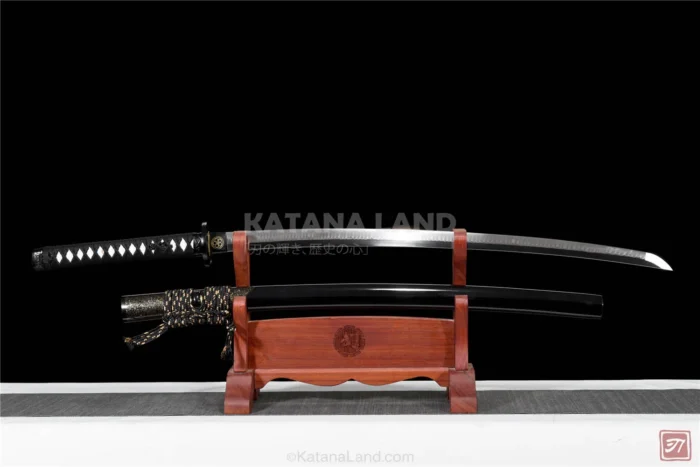 Black samurai katana with Hamon design