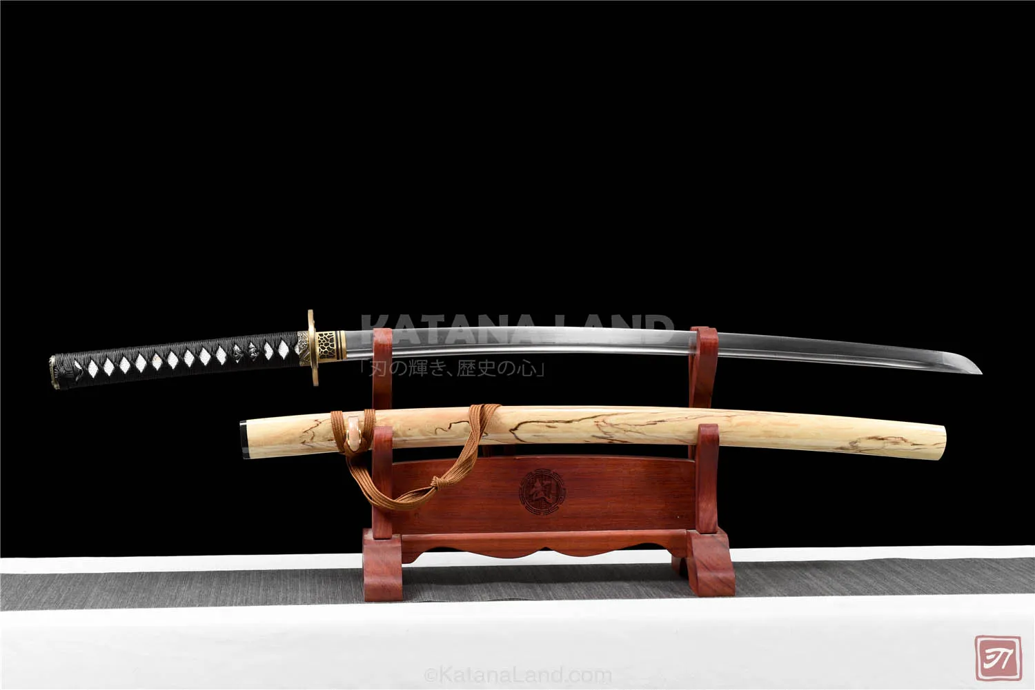 Yellow Damascus steel katana sword